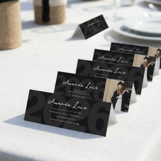 Modern Minimalist Black Photo Graduation Name Card コーリングカード