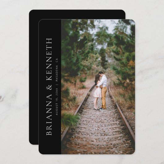 Modern Minimalist Black Photo Save the Date 招待状 (正面/裏面)