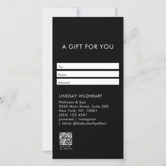 Modern Minimalist Black QR Code Gift Certificate (裏面)