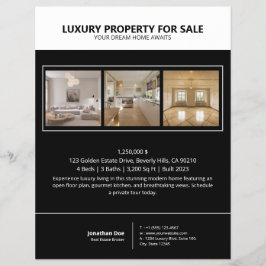 Modern Minimalist Black Real Estate Property Flyer チラシ
