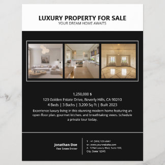 Modern Minimalist Black Real Estate Property Flyer チラシ