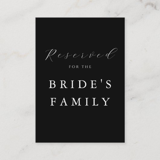 Modern Minimalist Black Reserved Wedding Sign プレイスカード (正面)