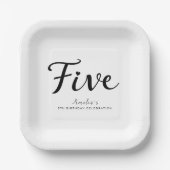 Modern Minimalist Black Script 5th Birthday ペーパープレート (正面)