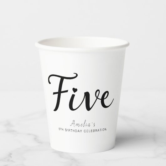 Modern Minimalist Black Script 5th Birthday 紙コップ (正面)