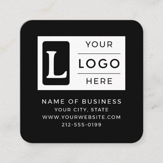 Modern Minimalist Black Square QR Code Custom Logo スクエア名刺 (正面)