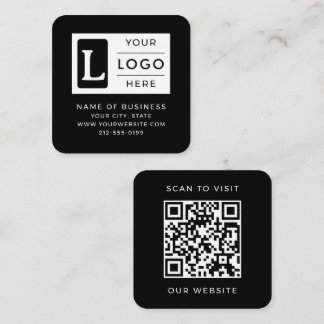 Modern Minimalist Black Square QR Code Custom Logo スクエア名刺