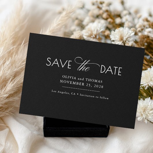 Modern Minimalist Black Wedding Save The Date セーブザデート