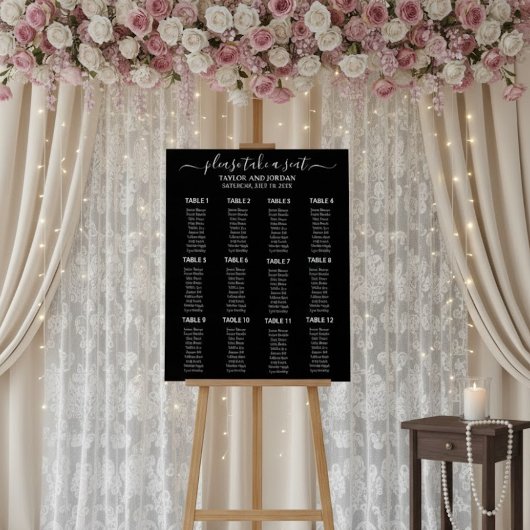 Modern Minimalist Black Wedding Seating Chart アクリルサイン