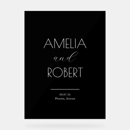 Modern Minimalist Black Wedding Welcome アクリルサイン (正面)