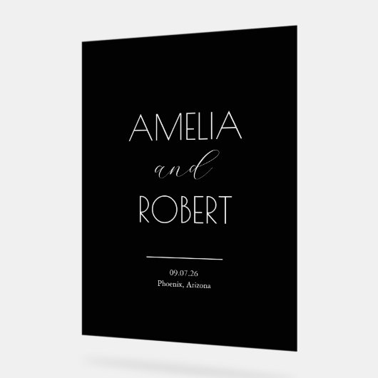 Modern Minimalist Black Wedding Welcome アクリルサイン (傾斜)