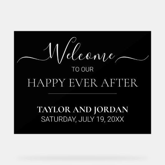 Modern Minimalist Black Wedding Welcome Sign アクリルサイン (正面)