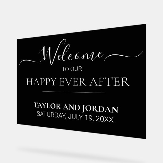 Modern Minimalist Black Wedding Welcome Sign アクリルサイン (傾斜)