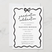 Modern Minimalist Black White Bow Photo Graduation 招待状 (正面)