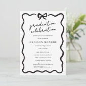 Modern Minimalist Black White Bow Photo Graduation 招待状 (スタンド正面)