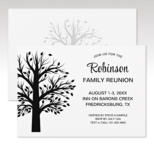Modern Minimalist Black-White Family Reunion Tree 招待状
