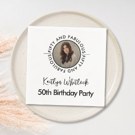 Modern Minimalist Black White Fifty and Fabulous スタンダードカクテルナプキン