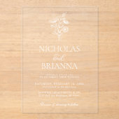 Modern Minimalist Black White Floral Wedding アクリル招待状 (正面)