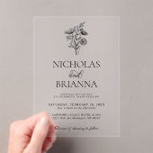 Modern Minimalist Black White Floral Wedding アクリル招待状 (インサイチュ (ポータブル))