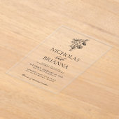 Modern Minimalist Black White Floral Wedding アクリル招待状 (レイダウン)