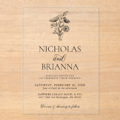 Modern Minimalist Black White Floral Wedding アクリル招待状 (正面)