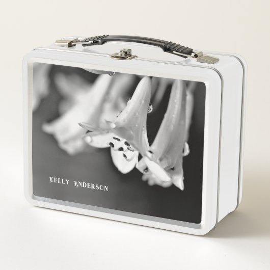 Modern Minimalist Black & White Flower with ursign メタルランチボックス (正面)