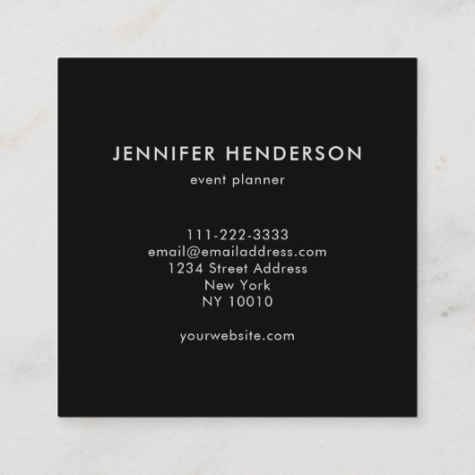 Modern minimalist black white marble professional スクエア名刺 (裏面)