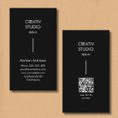 Modern Minimalist Black White QR Code 名刺