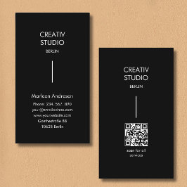 Modern Minimalist Black White QR Code 名刺