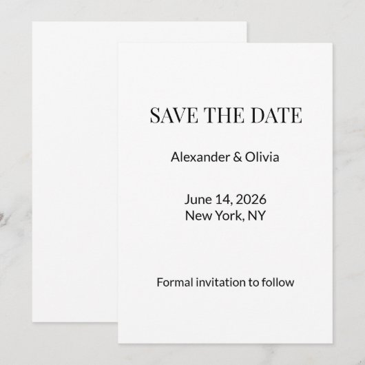 Modern Minimalist Black White Save the Date (正面/裏面)