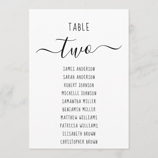 Modern Minimalist Black & White Seating Chart Card (正面)