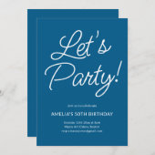 Modern Minimalist Blue Birthday Party Chic 招待状 (正面/裏面)