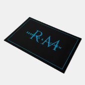 Modern Minimalist Blue Black Couple Monogram ドアマット (アングル)