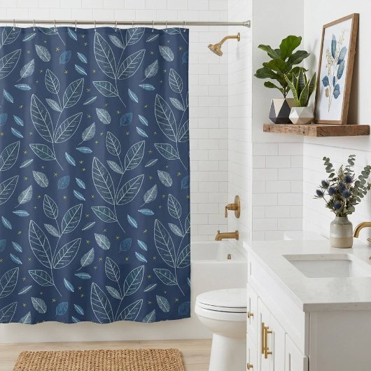 Modern Minimalist Blue Floral シャワーカーテン