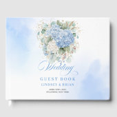 Modern Minimalist Blue Hydrangeas Gold Wedding ゲストブック (正面)