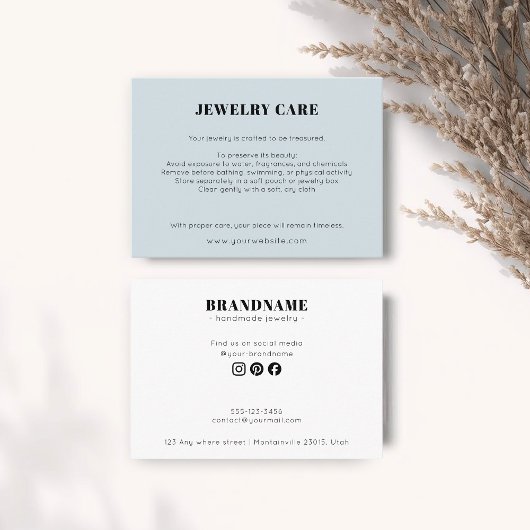 Modern Minimalist Blue Jewelry Care Insert Card エンクロージャーカード