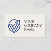 Modern Minimalist Blue Logo Business Card QR Code  名刺 (正面)