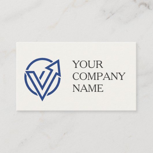 Modern Minimalist Blue Logo Business Card QR Code  名刺 (正面)