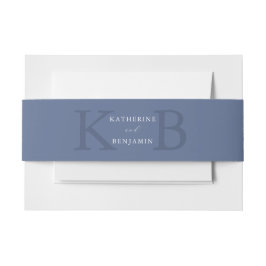 Modern Minimalist Blue Monogram Wedding 招待状ベリーバンド