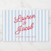 Modern Minimalist Blue Stripes Red Wedding Mini スパークリングワインラベル (シングルラベル)