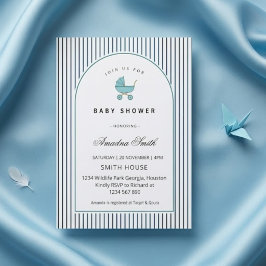 Modern & Minimalist Blue Stripes Stroller Baby Boy 招待状