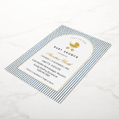 Modern & Minimalist Blue Stripes Stroller Baby Boy 箔招待状 (回転した状態)