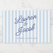 Modern Minimalist Blue Stripes Wedding Mini スパークリングワインラベル (シングルラベル)