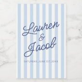 Modern Minimalist Blue Stripes Wedding Mini ワインラベル (シングルラベル)