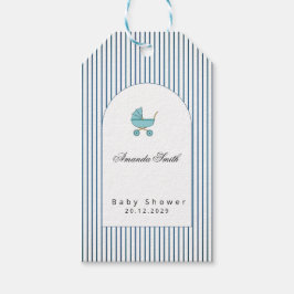 Modern & Minimalist Blue Stroller Baby Shower ギフトタグ