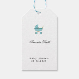Modern & Minimalist Blue Stroller Baby Shower  ギフトタグ