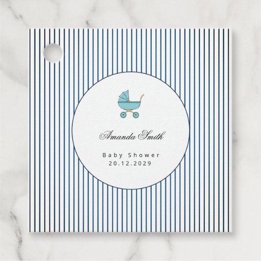 Modern & Minimalist Blue Stroller Baby Shower フェイバータグ (正面)