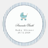 Modern & Minimalist Blue Stroller Baby Shower ラウンドシール (正面)