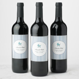 Modern & Minimalist Blue Stroller Baby Shower ワインラベル