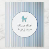Modern & Minimalist Blue Stroller Baby Shower ワインラベル (シングルラベル)