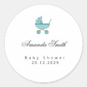 Modern & Minimalist Blue Stroller Baby Shower Clas ラウンドシール (正面)